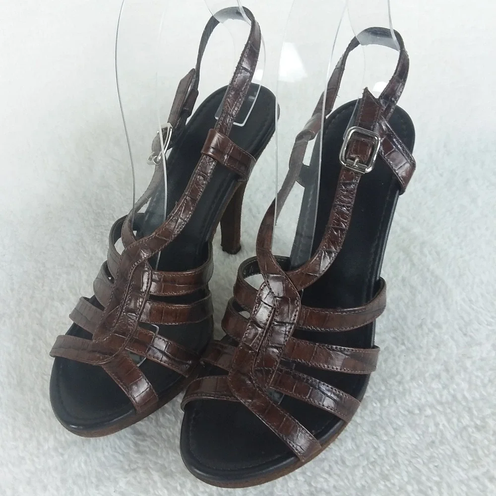 Donald Pliner Gisa Brown Snake‎ Print Leather Slingback Platform Heels Womens 6M